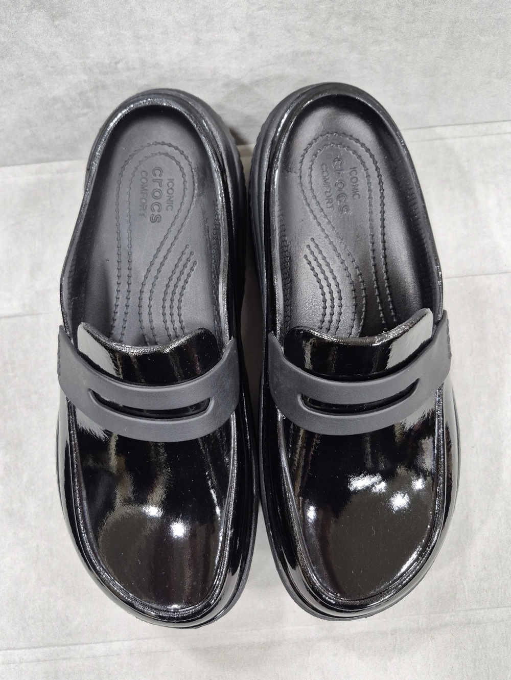 Crocs Stomp platform penny loafer mules women's 9 black super shiny chunky Y2K - Picture 2 of 14